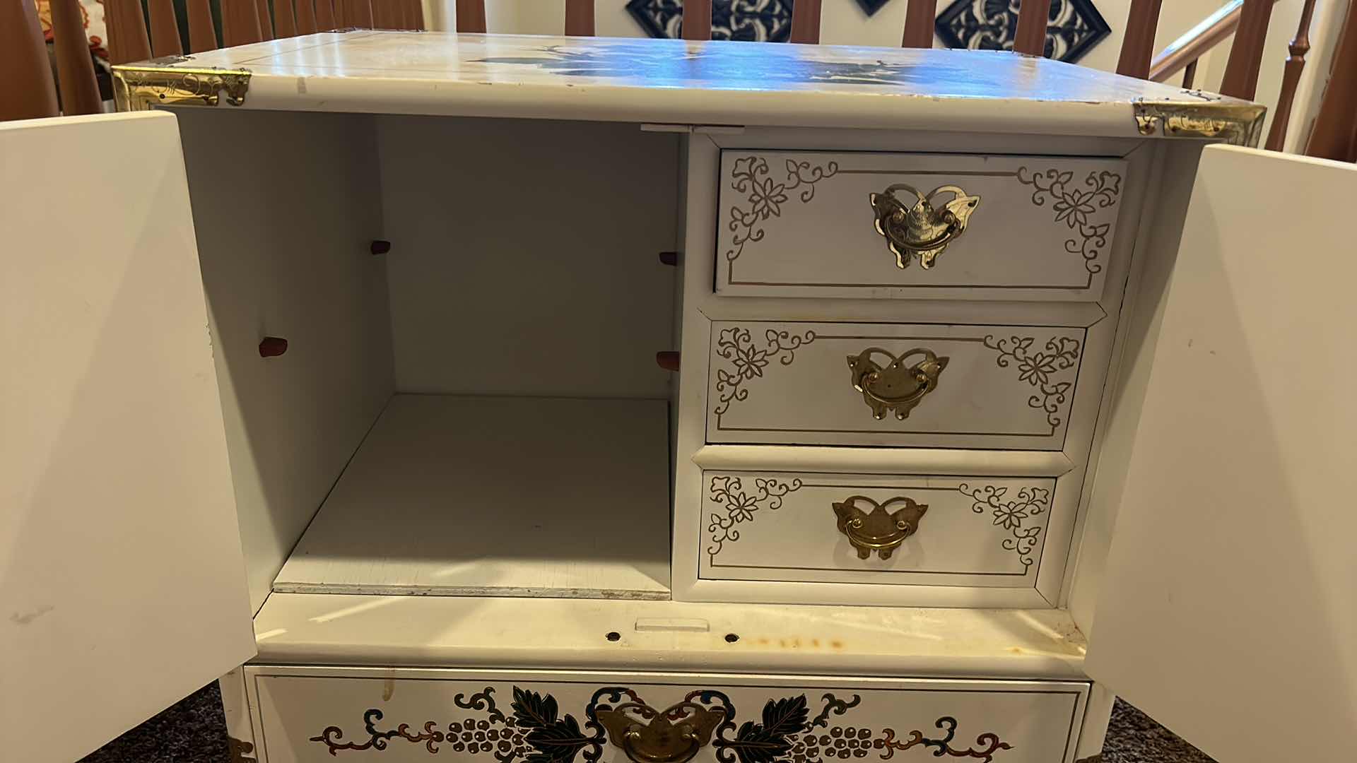 Photo 1 of HANDPAINTED WOOD AND BRASS BOMBAY CABINET 24” x 16” x 24”
