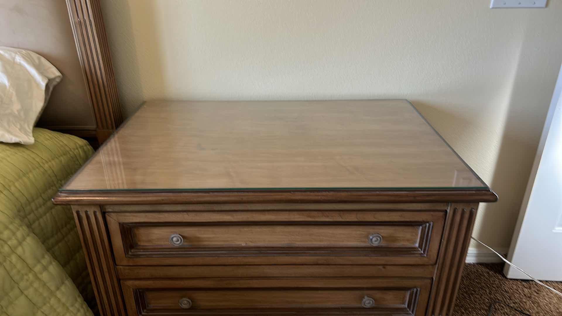 Photo 1 of BEAUTIFUL WOOD OVERSIZED NIGHTSTAND W GLASS TOP 36 1/2“ x 24 1/2“ x 28“
