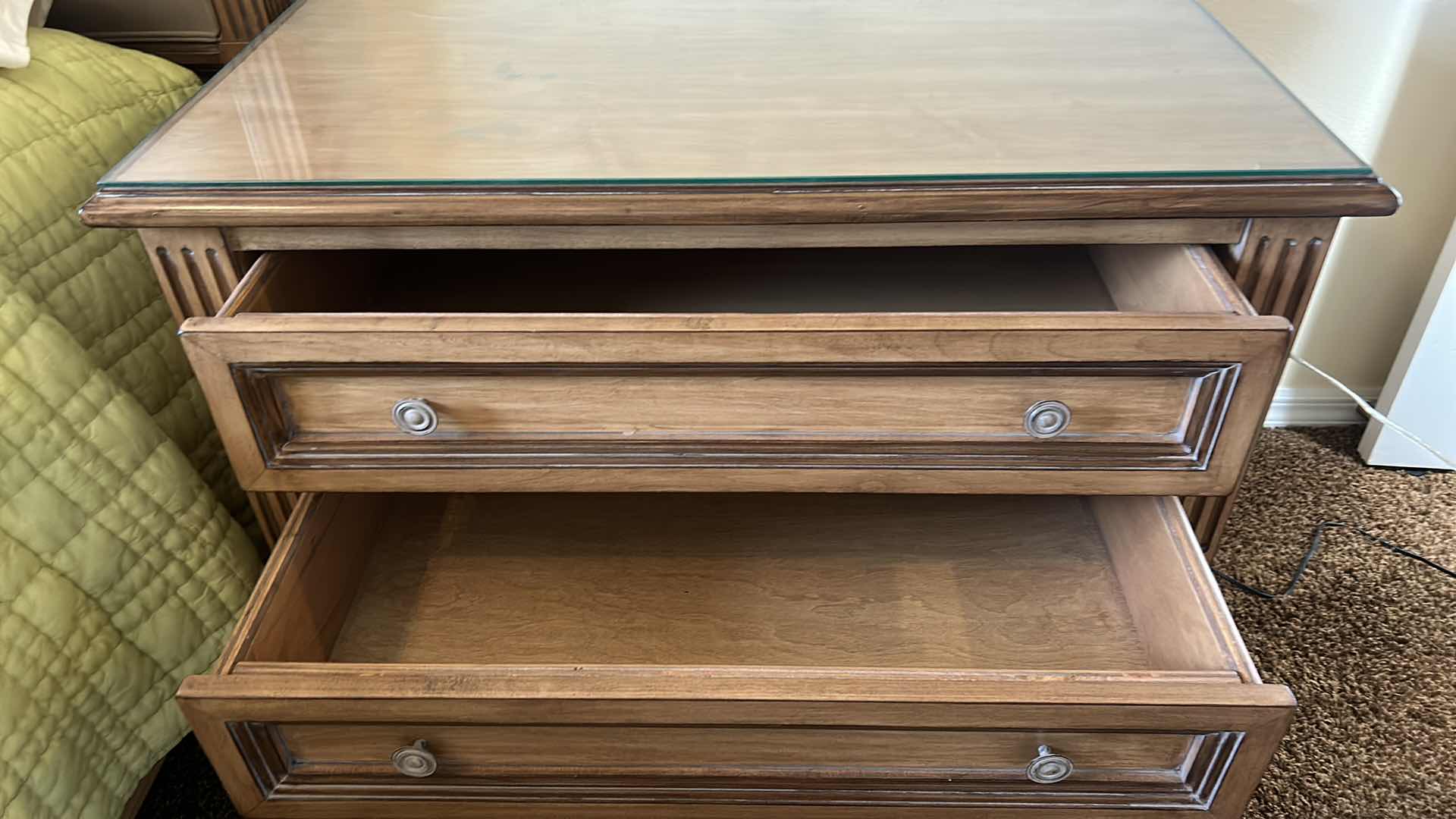 Photo 1 of BEAUTIFUL WOOD OVERSIZED NIGHTSTAND W GLASS TOP 36 1/2“ x 24 1/2“ x 28“
