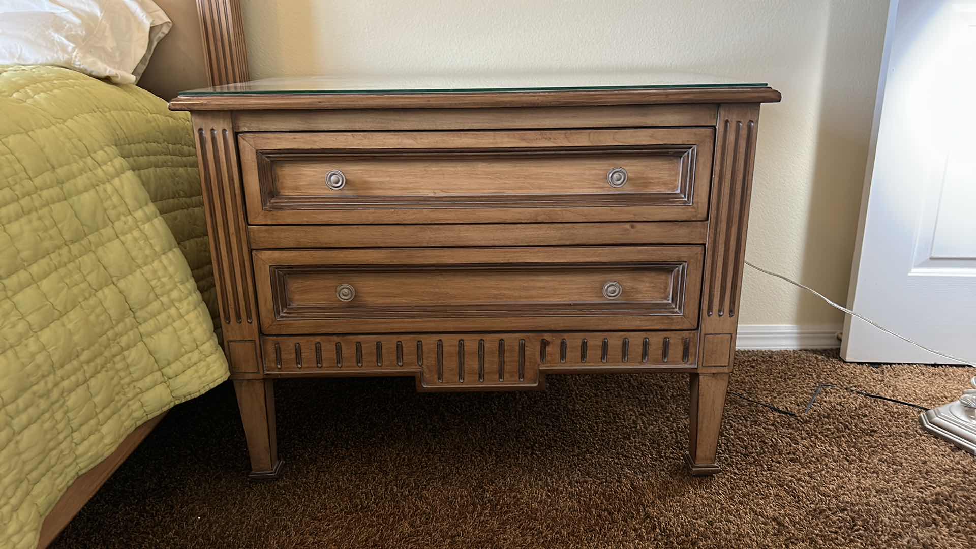 Photo 1 of BEAUTIFUL WOOD OVERSIZED NIGHTSTAND W GLASS TOP 36 1/2“ x 24 1/2“ x 28“
