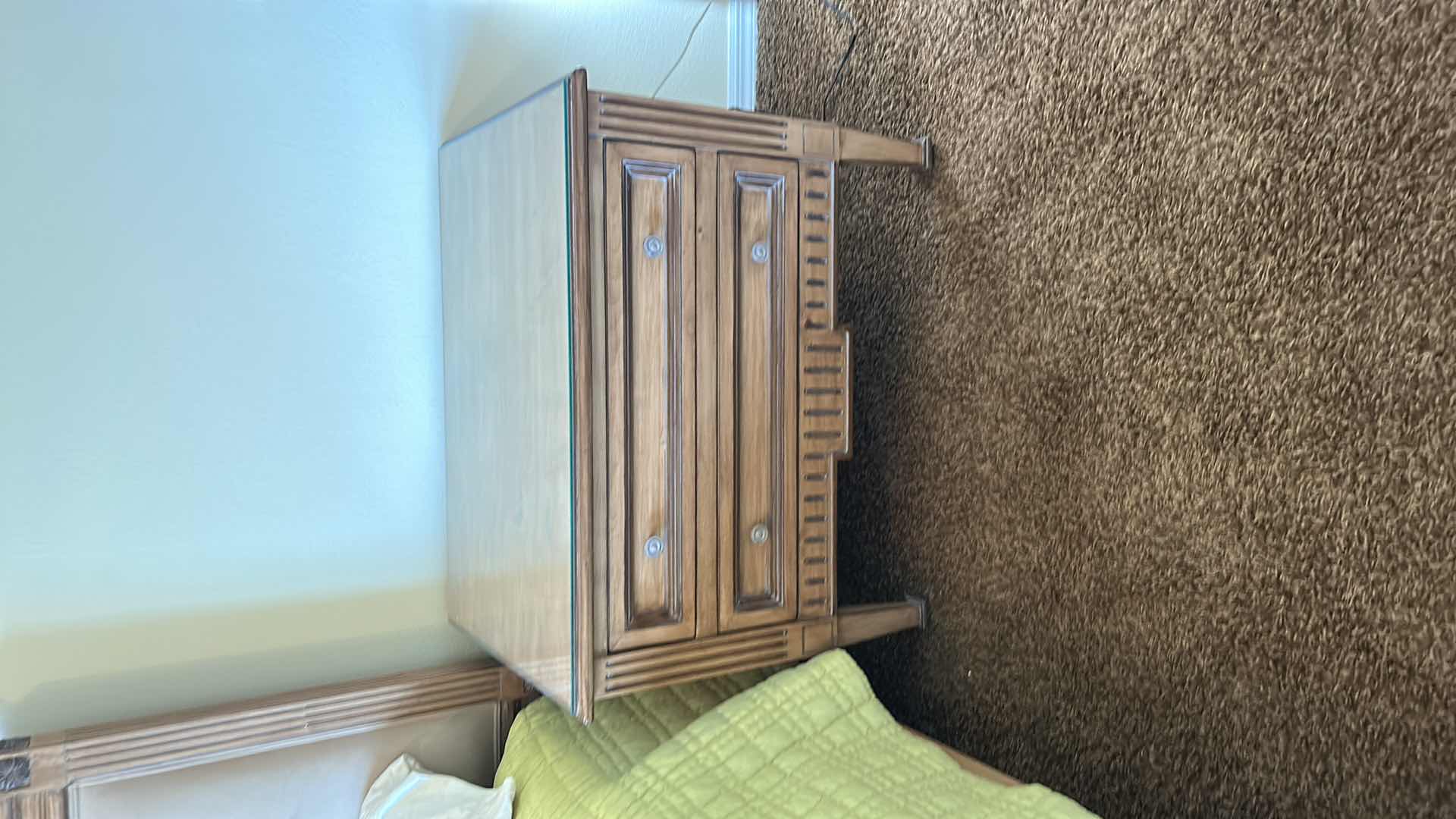 Photo 1 of BEAUTIFUL WOOD OVERSIZED NIGHTSTAND W GLASS TOP 36 1/2“ x 24 1/2“ x 28“