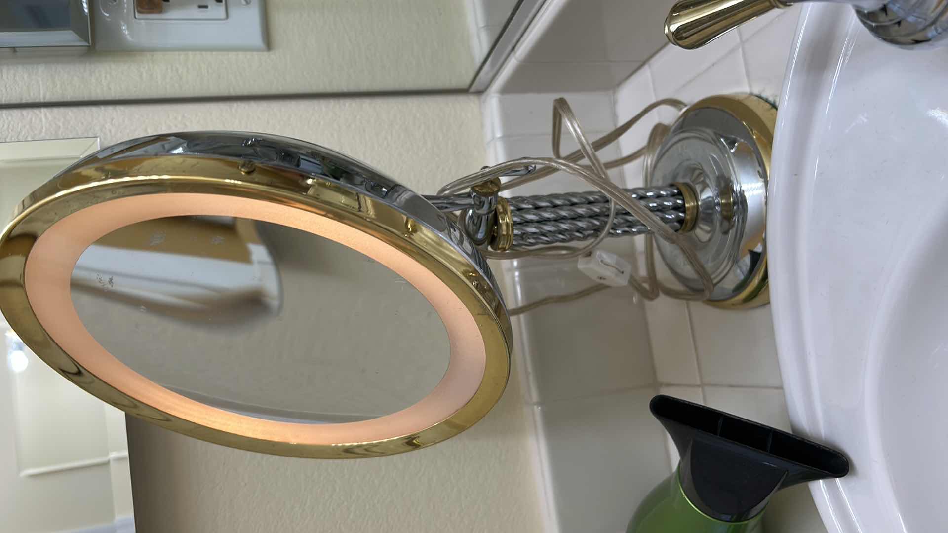 Photo 1 of CHROME AND BRASS LIGHTED MAGNIFYING MAKEUP MIRROR and CONAIR INFINITY PRO HAIR DRYER