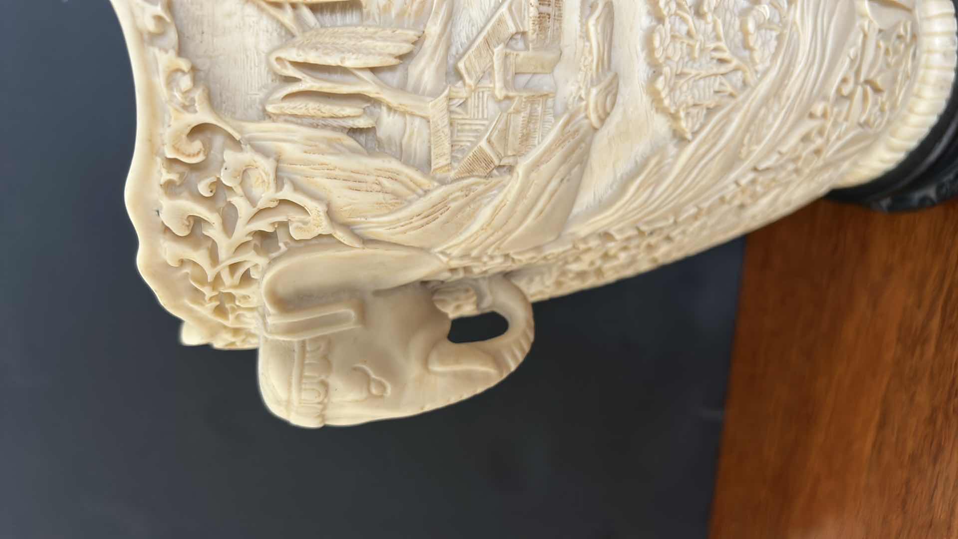 Photo 4 of HEAVILY SCULPTED/CAST ASIAN INSPIRED VASE  10“ x 12“