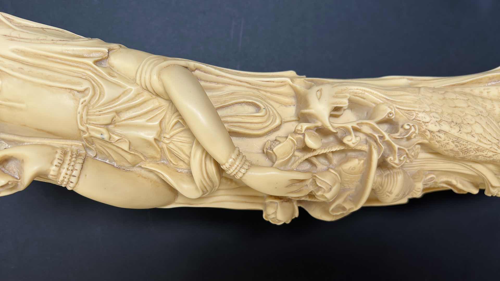 Photo 1 of HEAVILY SCULPTED/CAST ASIAN SCULPTURE WOMAN HOLDING LOTUS FLOWER H27”