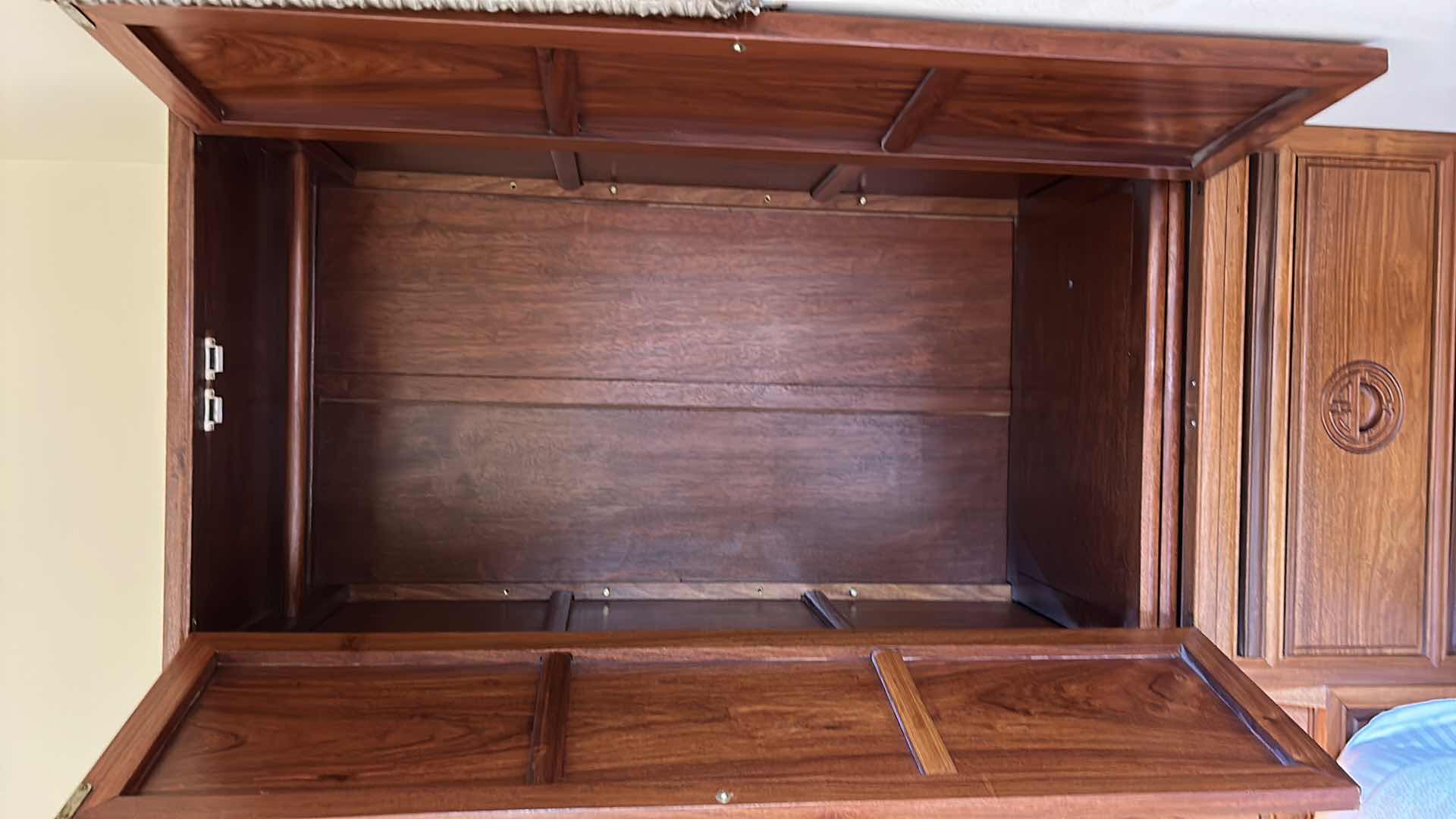 Photo 10 of ASIAN INSPIRED WOOD HEADBOARD AND WARDROBE 11’ x 20” x H 6’7” (MATTRESS SOLD SEPARATELY)