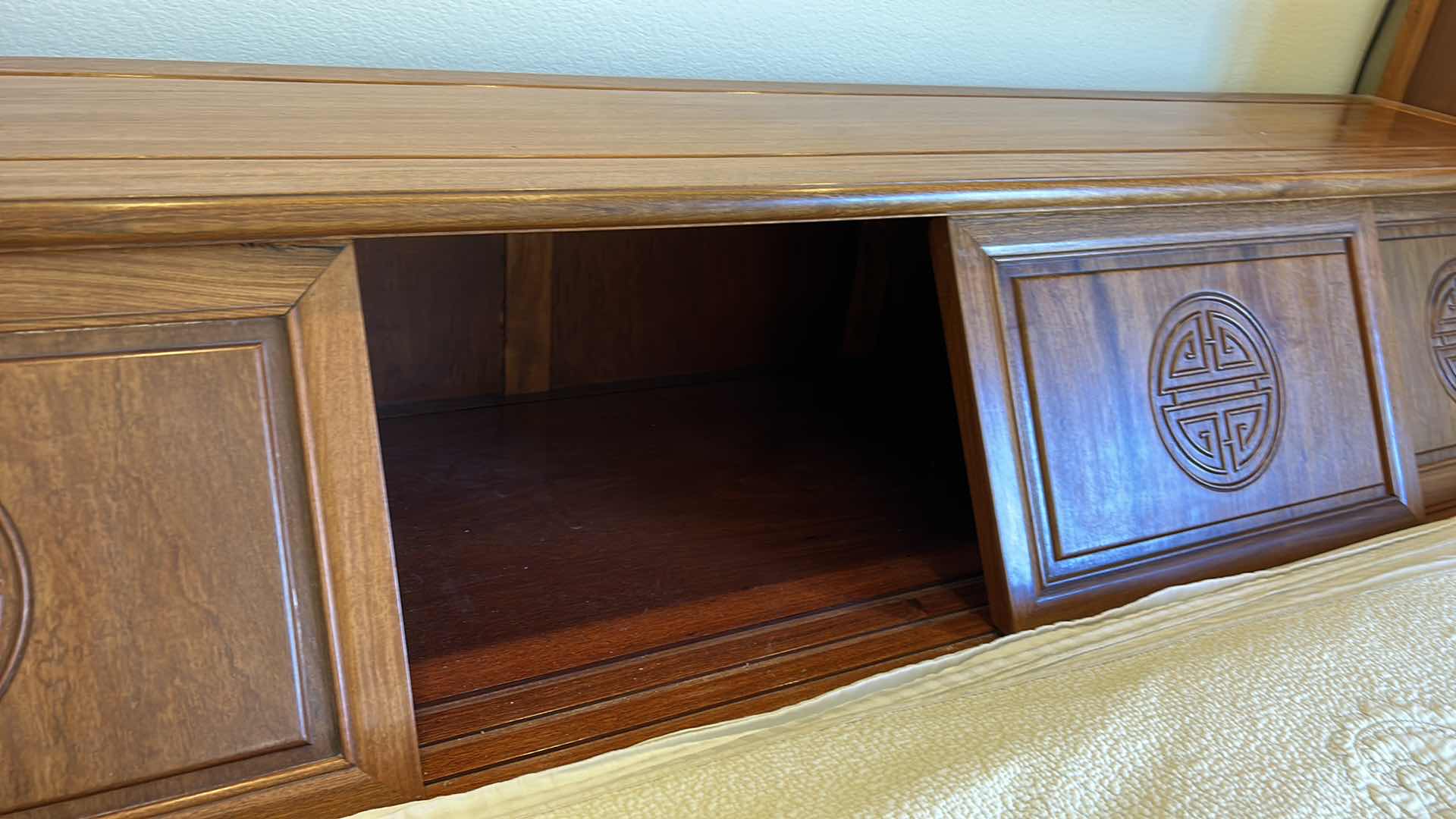 Photo 8 of ASIAN INSPIRED WOOD HEADBOARD AND WARDROBE 11’ x 20” x H 6’7” (MATTRESS SOLD SEPARATELY)