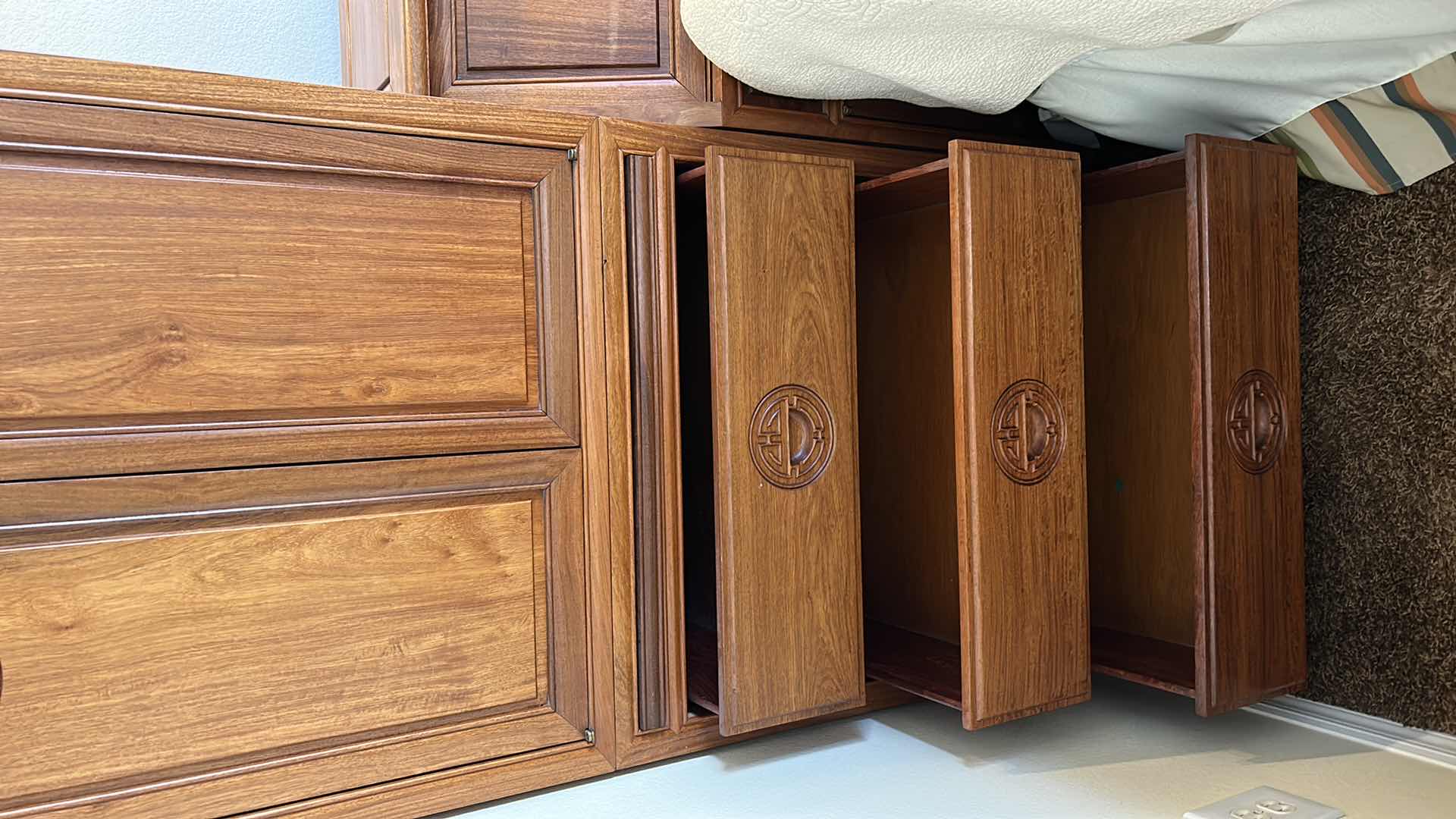 Photo 6 of ASIAN INSPIRED WOOD HEADBOARD AND WARDROBE 11’ x 20” x H 6’7” (MATTRESS SOLD SEPARATELY)