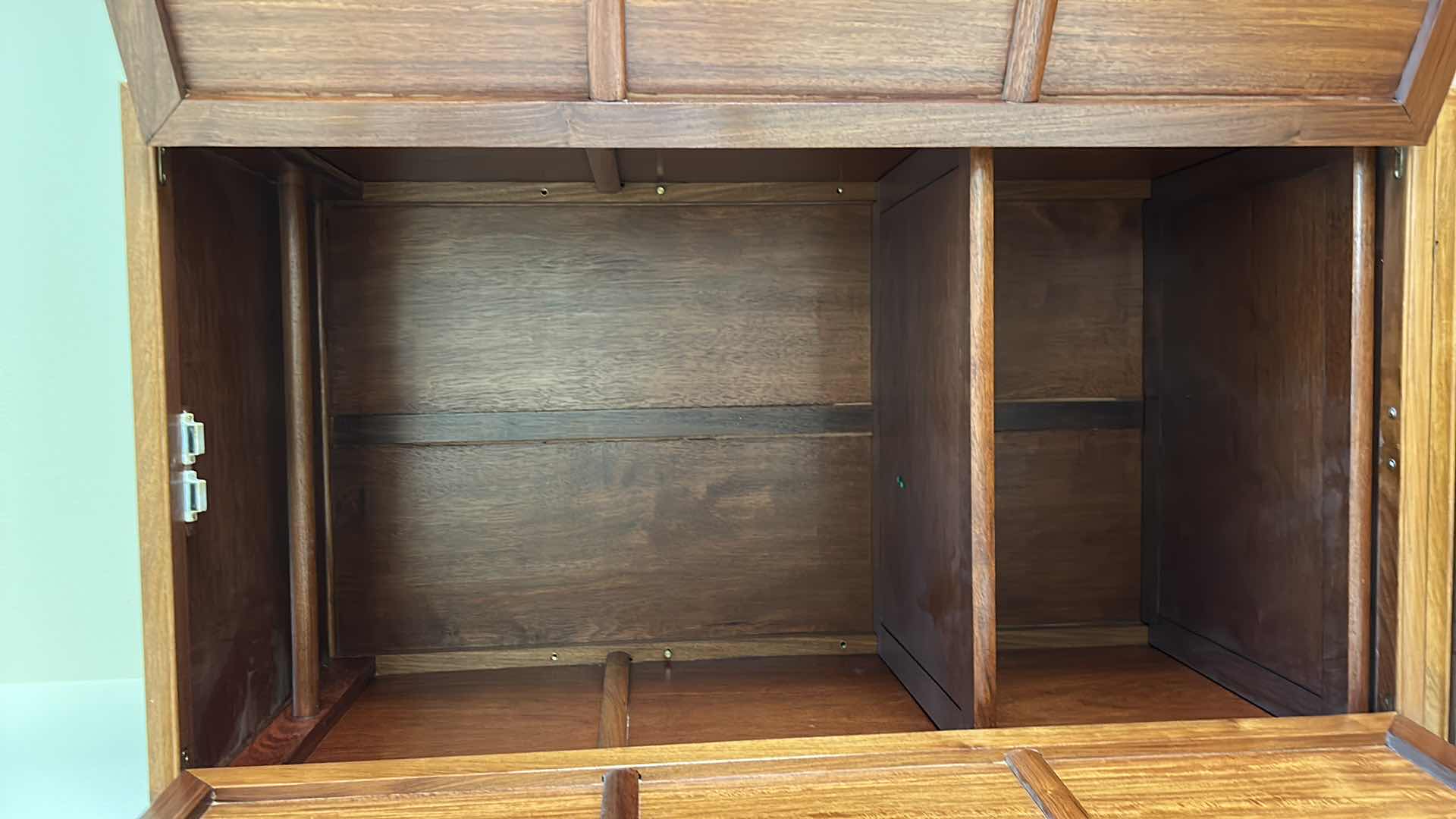 Photo 1 of ASIAN INSPIRED WOOD HEADBOARD AND WARDROBE 11’ x 20” x H 6’7” (MATTRESS SOLD SEPARATELY)