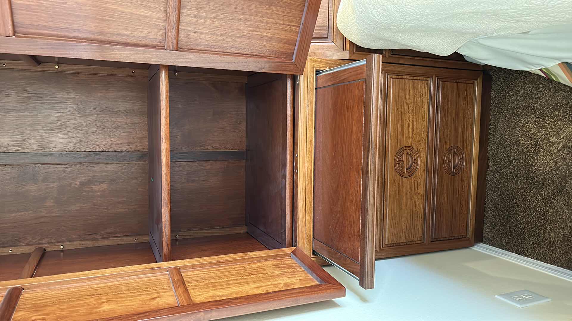 Photo 5 of ASIAN INSPIRED WOOD HEADBOARD AND WARDROBE 11’ x 20” x H 6’7” (MATTRESS SOLD SEPARATELY)