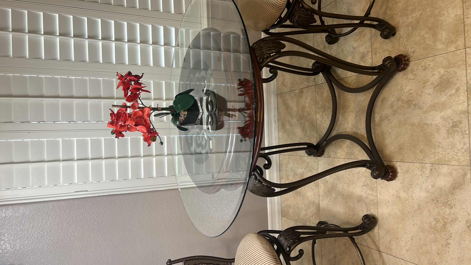 Photo 1 of ASHLEY FURNITURE- WOOD AND HEAVY IRON BAR HEIGHT CAFE TABLE WITH 2 SWIVEL BARSTOOLS 40” ROUND, H3’