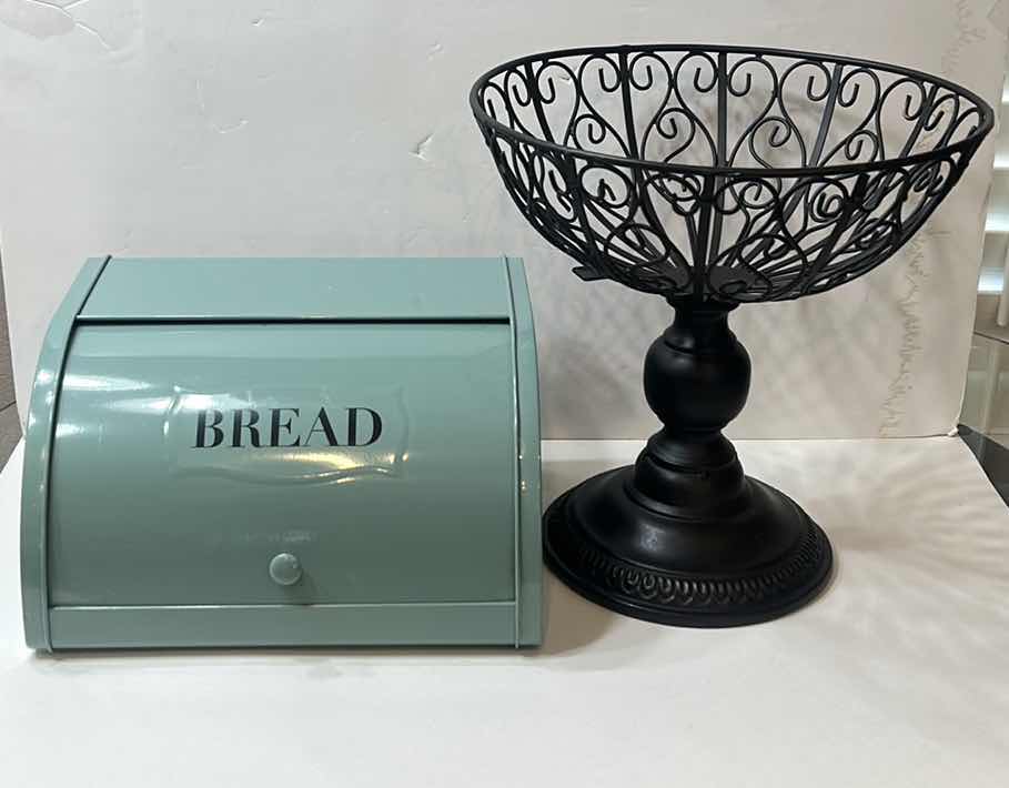 Photo 1 of KITCHEN DECOR / METAL FRUIT BOWL AND TIN BREAD BOX