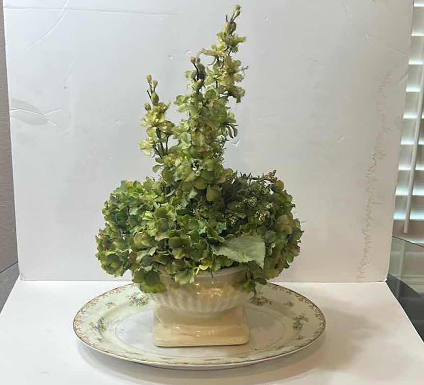 Photo 1 of HOME DECOR- HAND PAINTED PLATTER  16” x 12” AND FAUX FLORAL ARRANGEMENT