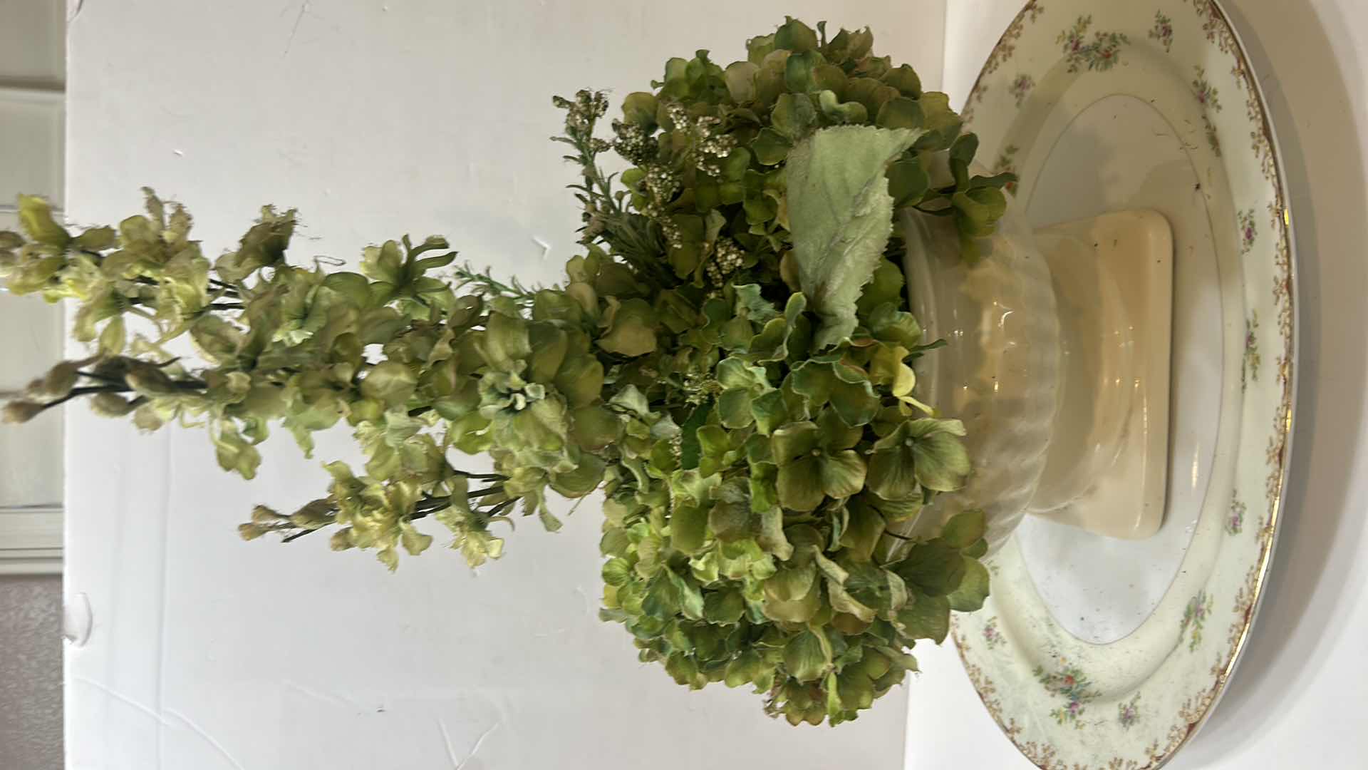 Photo 1 of HOME DECOR- HAND PAINTED PLATTER  16” x 12” AND FAUX FLORAL ARRANGEMENT