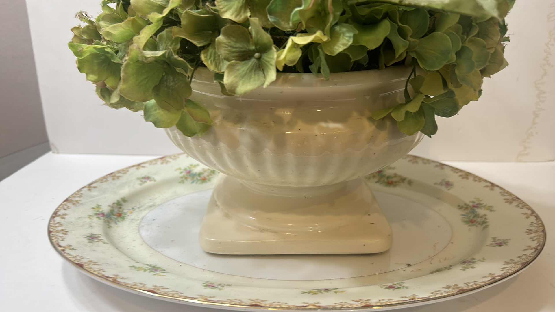 Photo 1 of HOME DECOR- HAND PAINTED PLATTER  16” x 12” AND FAUX FLORAL ARRANGEMENT