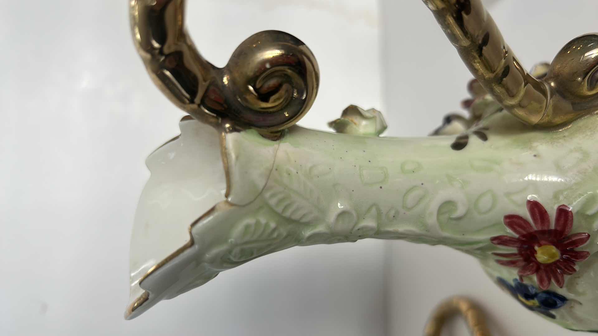 Photo 1 of TWO VINTAGE HANDPAINTED PORCELAIN PITCHERS/ VASES H 8 1/2”