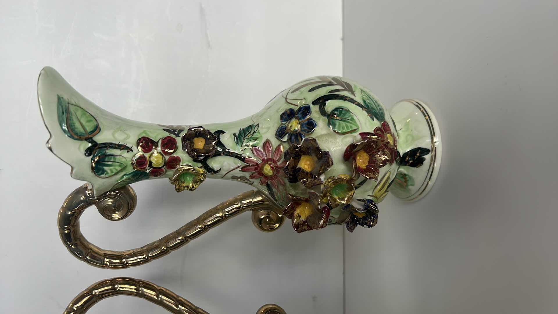 Photo 1 of TWO VINTAGE HANDPAINTED PORCELAIN PITCHERS/ VASES H 8 1/2”