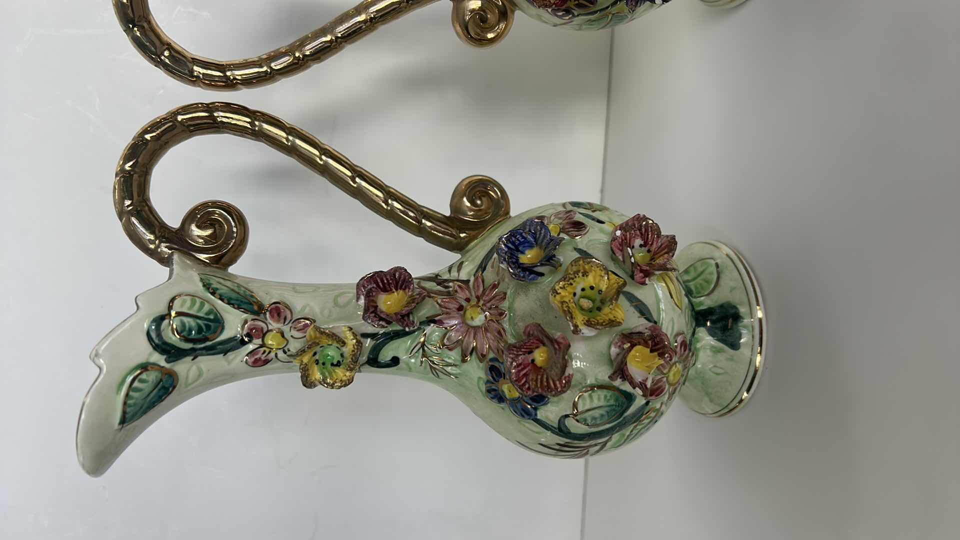 Photo 1 of TWO VINTAGE HANDPAINTED PORCELAIN PITCHERS/ VASES H 8 1/2”