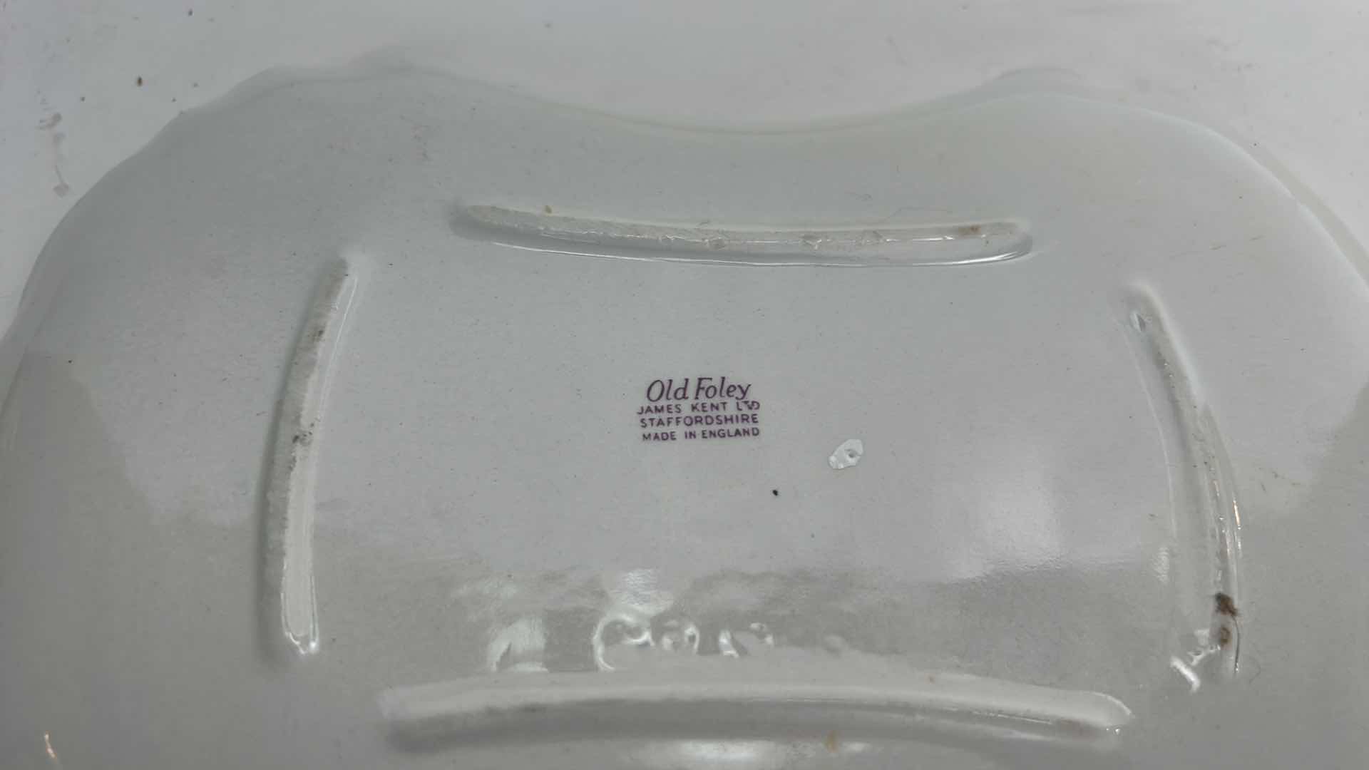 Photo 1 of OLD FOLEY JAMES KENT STAFFORDSHIRE ENGLAND PORCELAIN HAND PAINTED DISH WITH GOLD TRIM 10” x 7 1/2