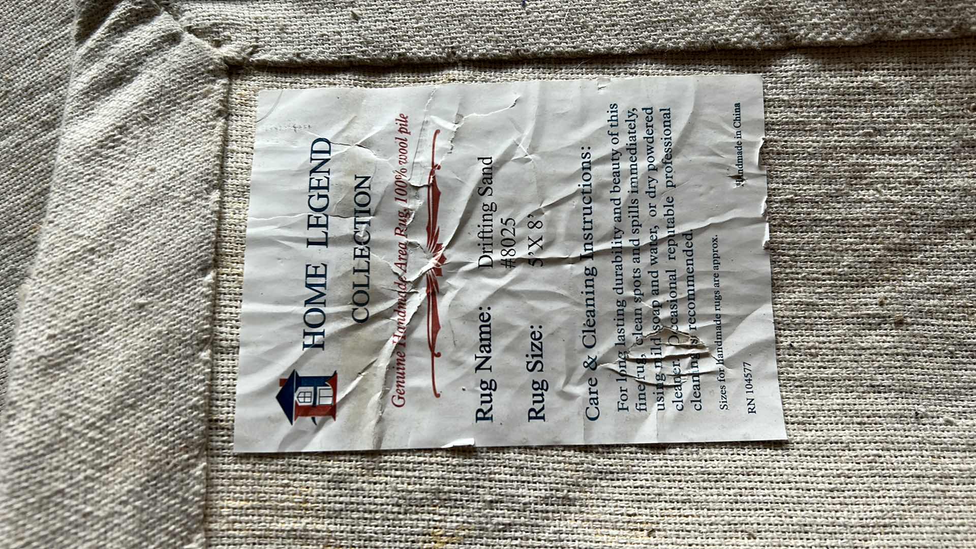 Photo 4 of HOME LEGEND COLLECTION GENUINE HANDMADE 100% WOOL PILE AREA RUG DRIFTING SAND 5’ x 8’