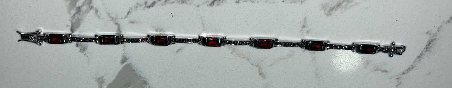 Photo 6 of FINE JEWELRY- .925 STERLING SILVER MARCASITE AND GARNET BRACELET AND EARRINGS