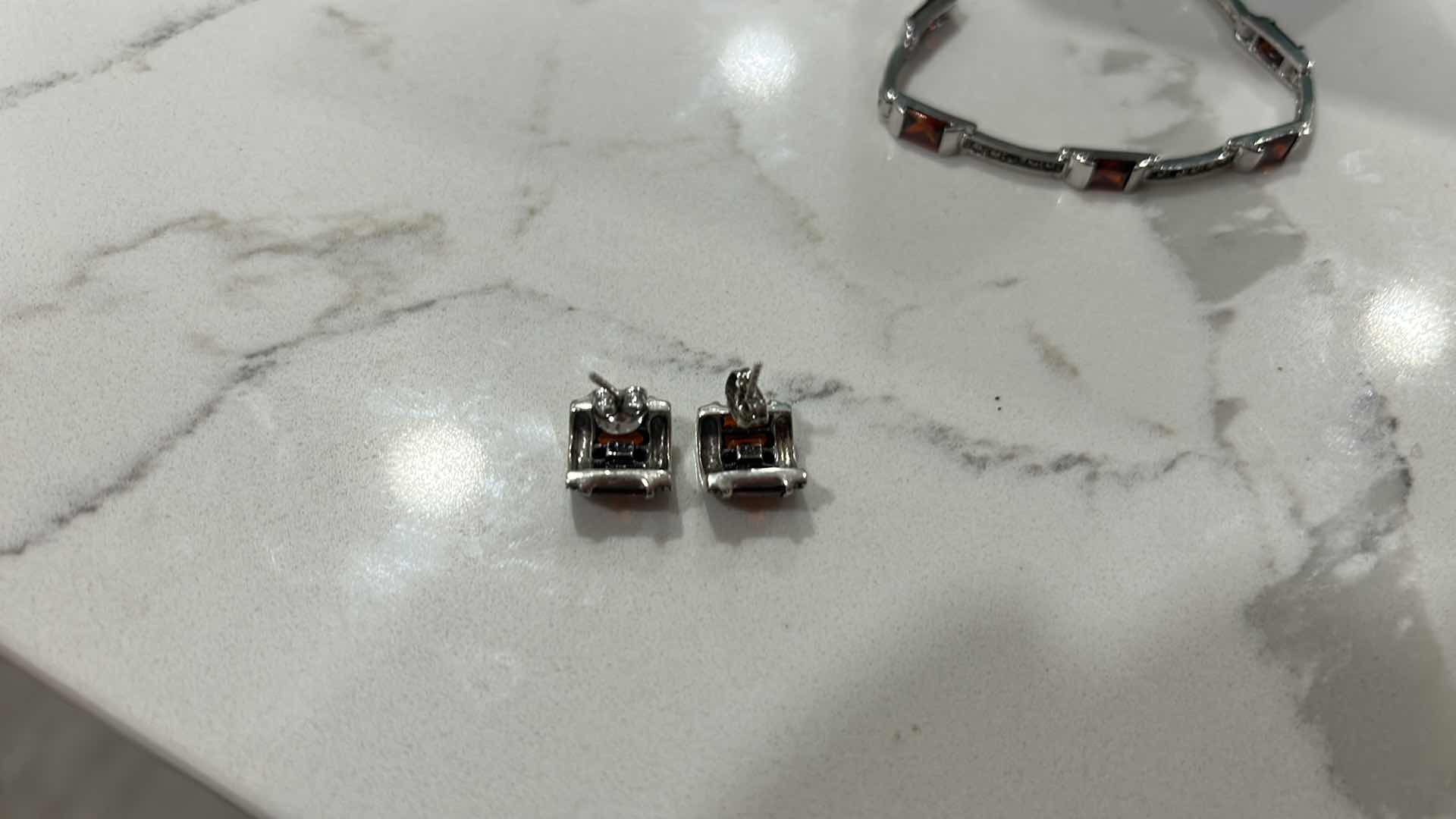 Photo 4 of FINE JEWELRY- .925 STERLING SILVER MARCASITE AND GARNET BRACELET AND EARRINGS