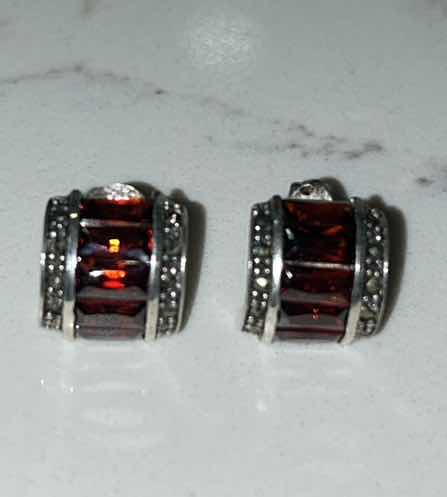 Photo 5 of FINE JEWELRY- .925 STERLING SILVER MARCASITE AND GARNET BRACELET AND EARRINGS