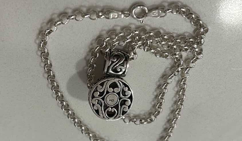 Photo 1 of FINE JEWELRY- .925 NECKLACE WITH PEARL PENDANT (PEARL IS 1/2 INCH)