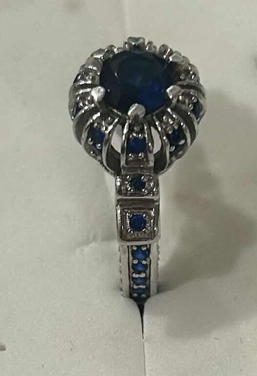 Photo 1 of FINE JEWELRY- .925 STERLING SILVER RING WITH DEEP BLUE GEMSTONES SIZE 6
