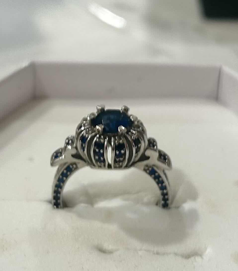 Photo 1 of FINE JEWELRY- .925 STERLING SILVER RING WITH DEEP BLUE GEMSTONES SIZE 6