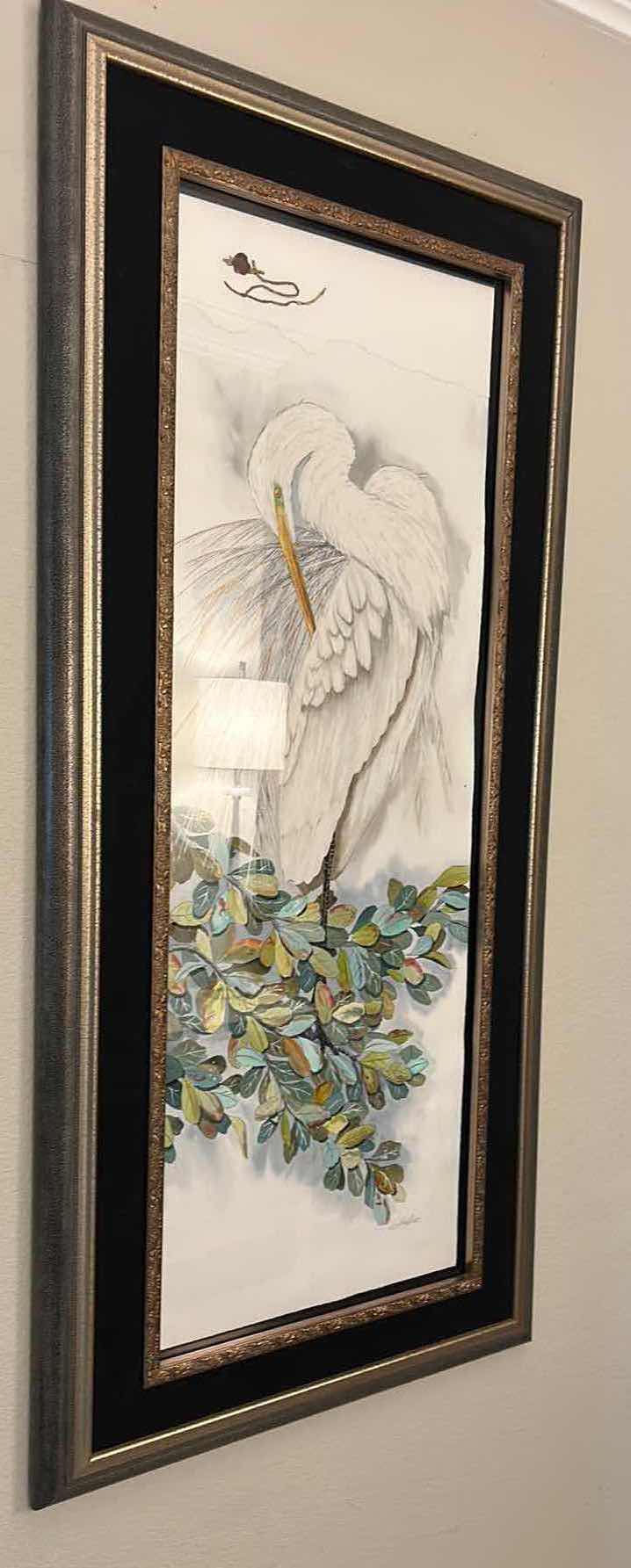 Photo 1 of WALL DECOR LARGE ORNATELY FRAMED ARTWORK, ELEGANT CRANE, 32” x 66”