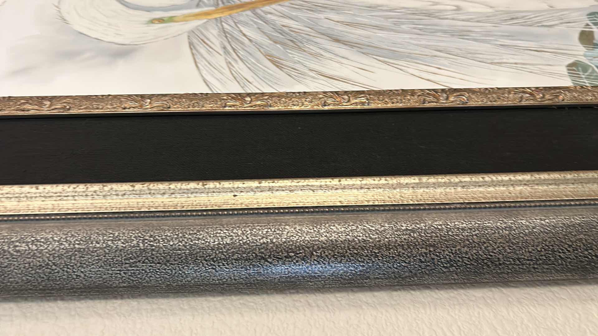 Photo 1 of WALL DECOR LARGE ORNATELY FRAMED ARTWORK, ELEGANT CRANE, 32” x 66”