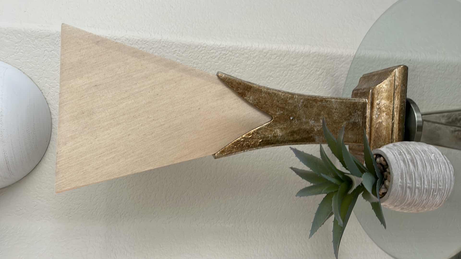 Photo 8 of ELEGANT TALL, MODERN CHROME AND GLASS TOP TABLE WITH HEAVY MARBLE BASE, WITH LAMP AND FAUX PLANT 26” x 50”