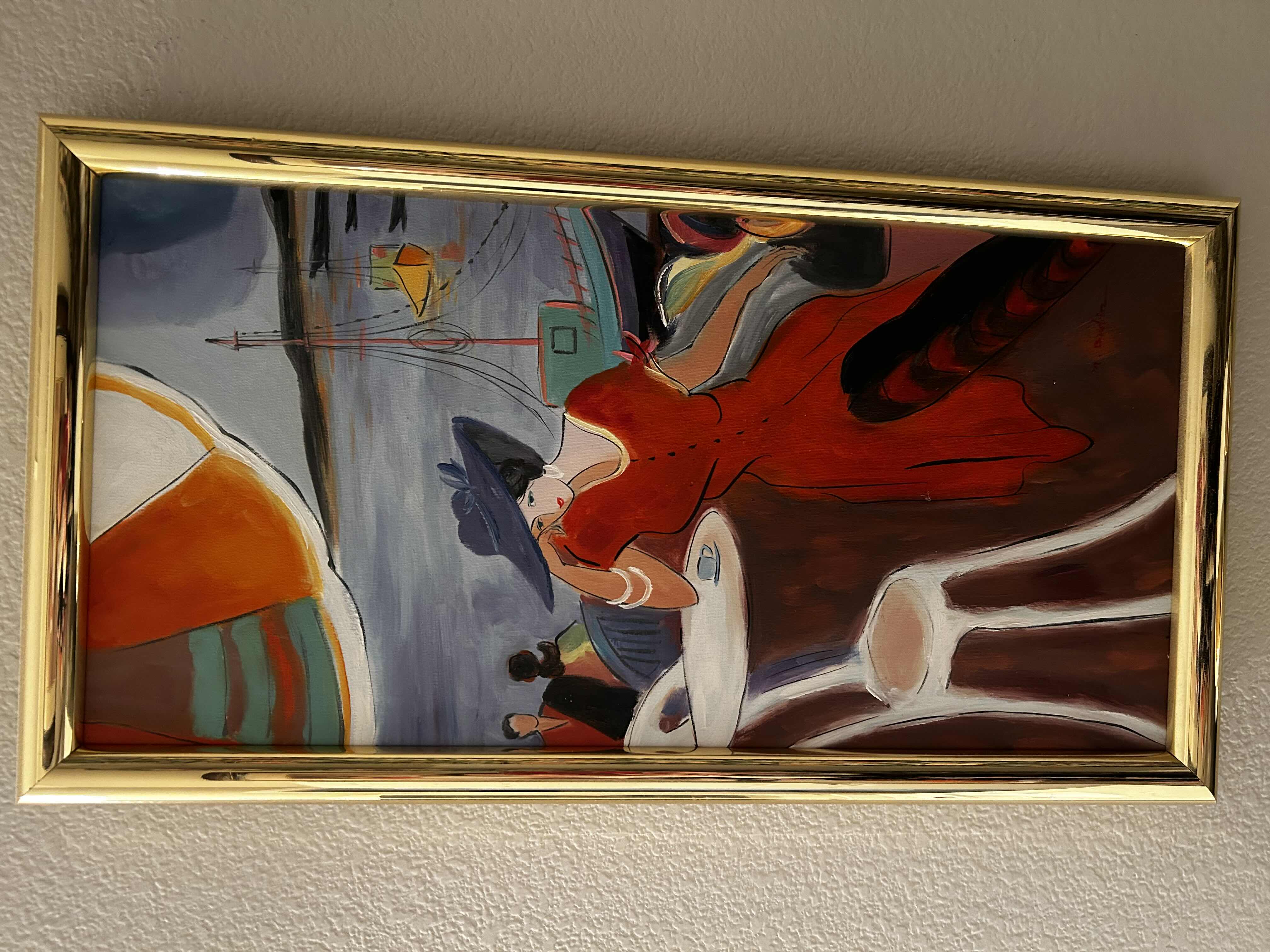 Photo 2 of BATHROOM ENSEMBLE INCLUDES- DRAPERY PANELS, 2 ARTWORK, ORANGE VASE AND GOLD HAMMERED MIRROR ON STAND, 2 BLACK AND WHITE TALL JARS WITH LIDS AND BLUE GLASS VASE (CART NOT INCLUDED) LARGEST FRAMED ARTWORK 3’ x 46”