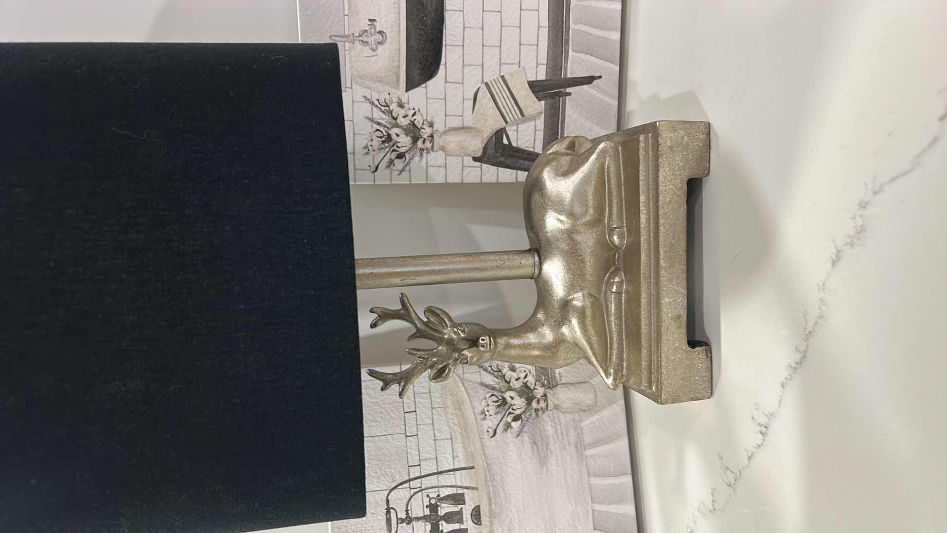 Photo 3 of 3 PC HOME DECOR - 2 KIRKLANDS STRETCH CANVAS FARMHOUSE BATH ART 9” x 9” AND REINDEER LAMP H 19”