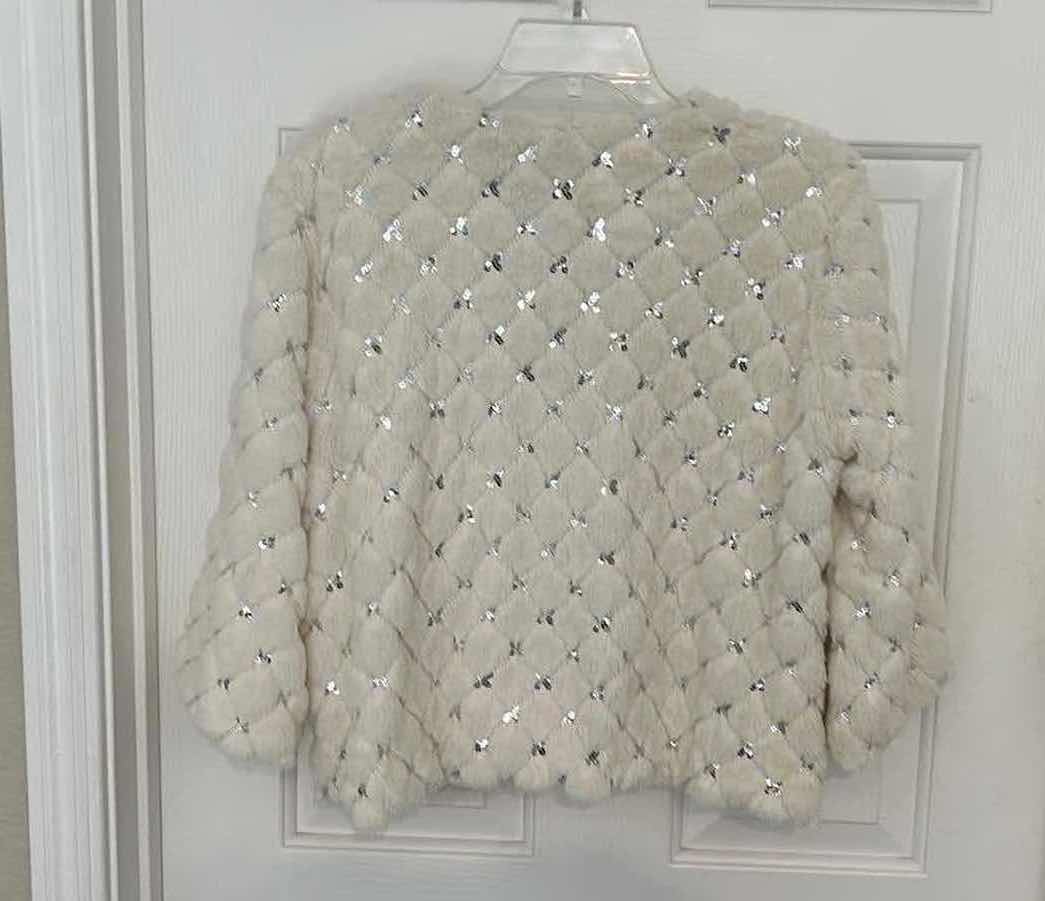 Photo 1 of WOMENS IVORY FAUX FUR WITH SILVER SEQUINS EVENING JACKET SIZE LARGE