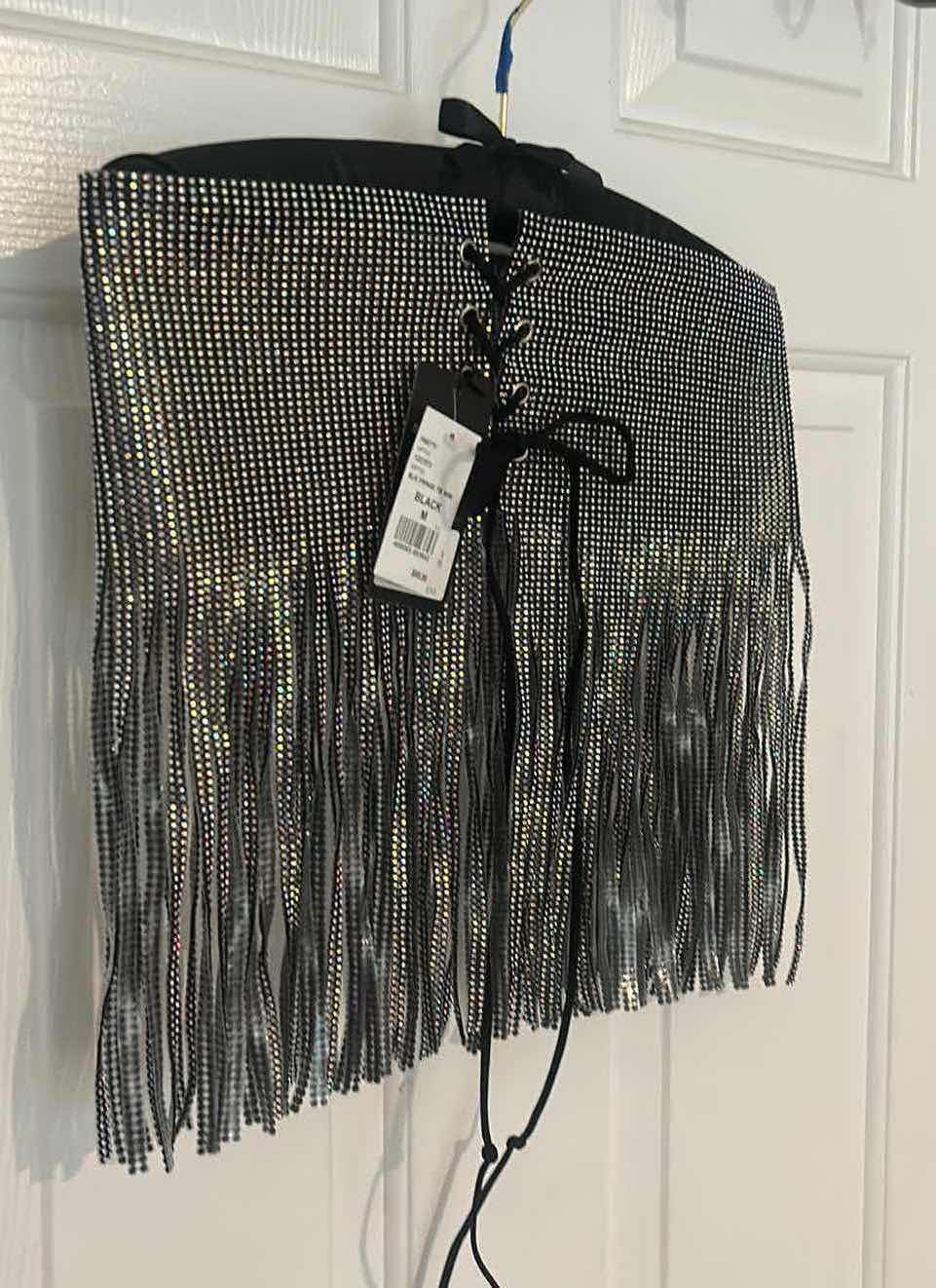 Photo 2 of NWT WOMENSWEAR BLACK FRINGE TIE MINI $69.90 SIZE MED