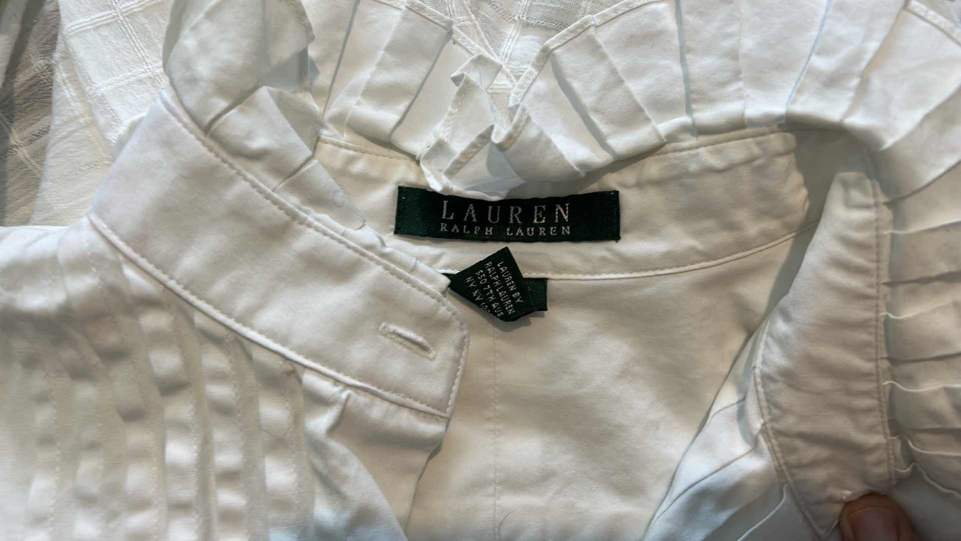 View 11 of DESIGNER WOMENSWEAR- ANNE FONTOINE PARIS EUROPEAN SIZE 38 RUFFLED BLOUSE AND RALPH LAUREN BLOUSE SIZE SMALL