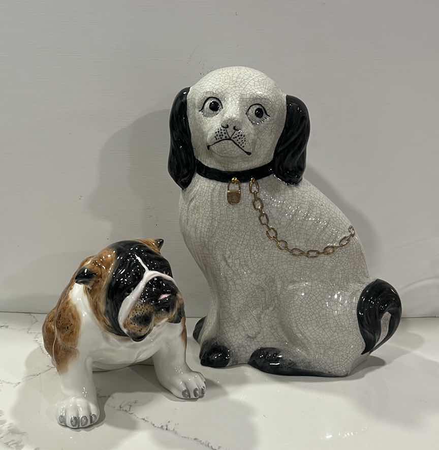 Photo 1 of 2 PORCELAIN DOG FIGURINES TALLEST 12”