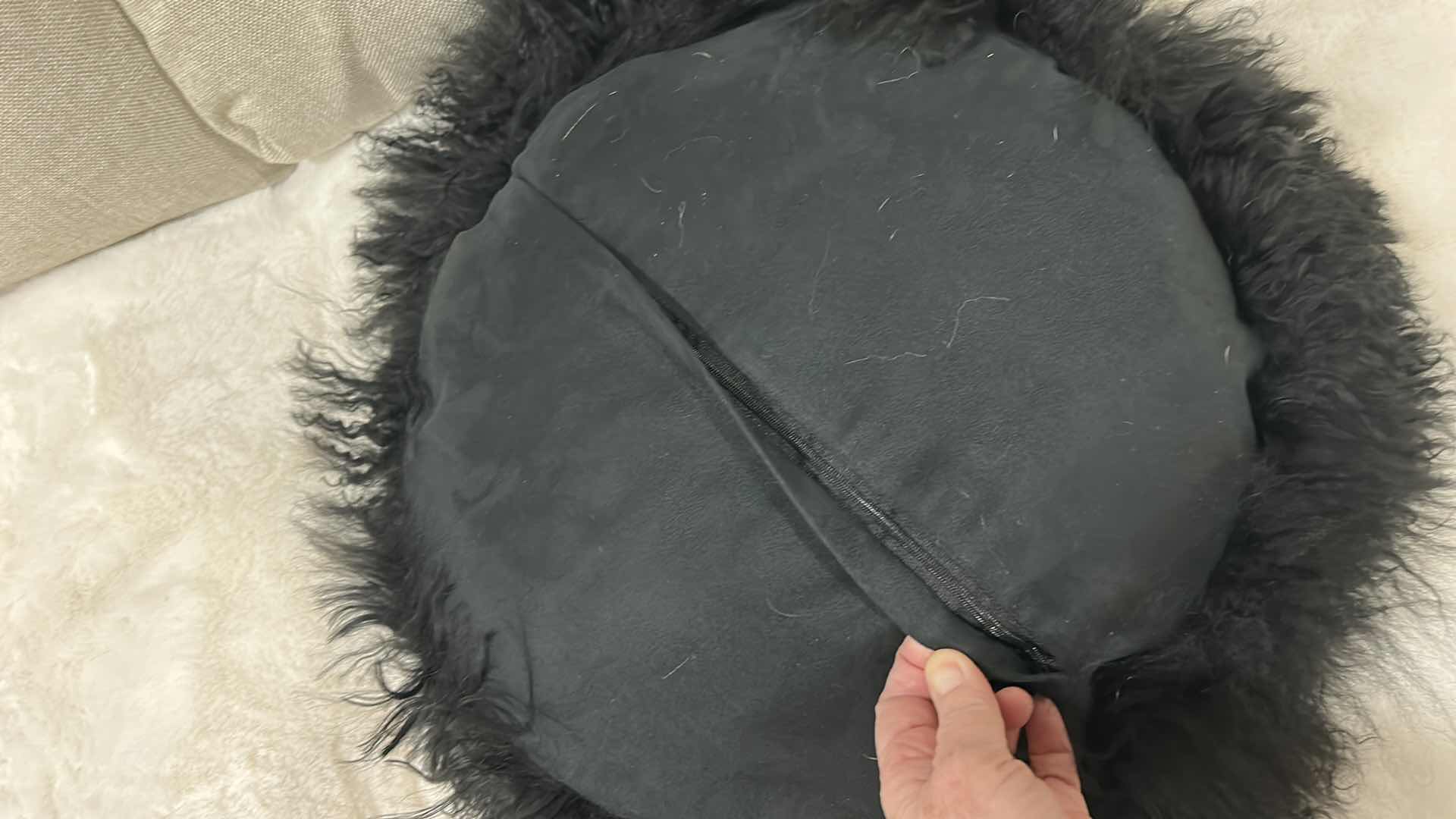 Photo 1 of Z GALLERIE BLACK SHEEPSKIN  ROUND PILLOW 16” WITH FUR 22”