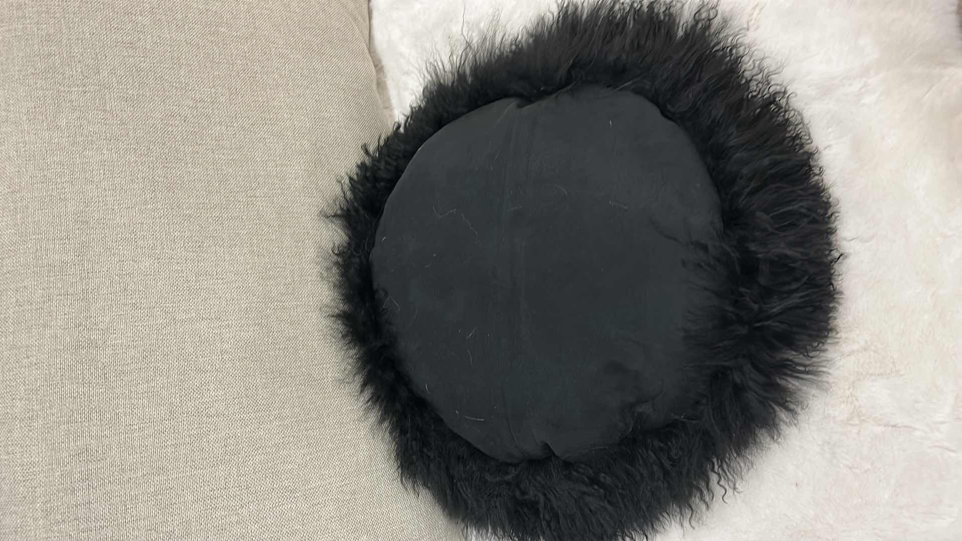 Photo 1 of Z GALLERIE BLACK SHEEPSKIN  ROUND PILLOW 16” WITH FUR 22”