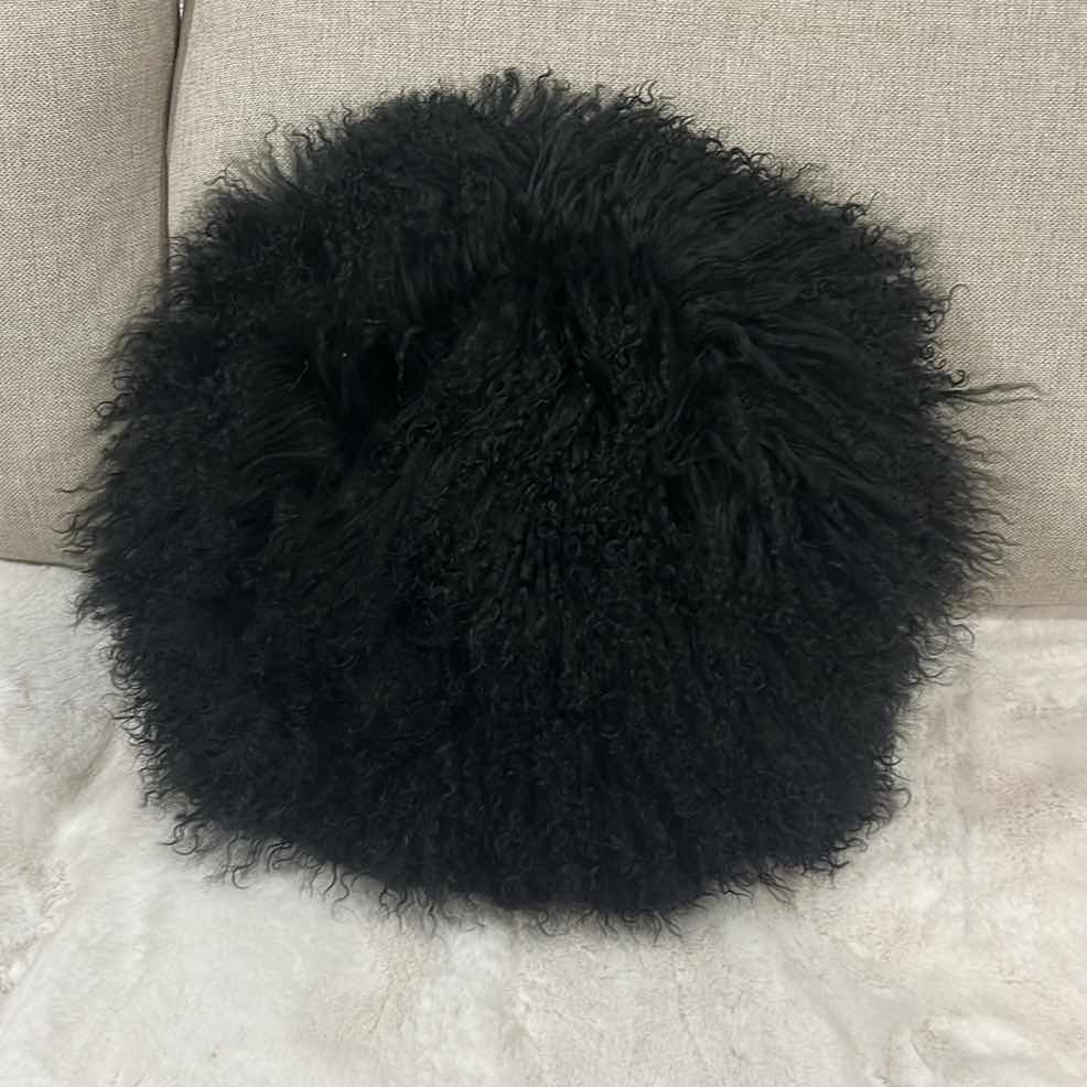 Photo 1 of Z GALLERIE BLACK SHEEPSKIN  ROUND PILLOW 16” WITH FUR 22”