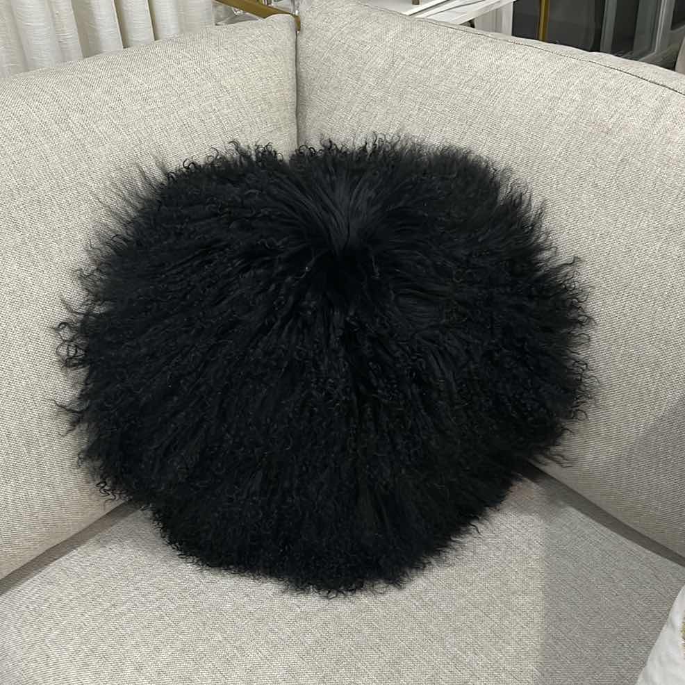 Photo 1 of Z GALLERIE BLACK SHEEPSKIN  ROUND PILLOW 16” WITH FUR 22”