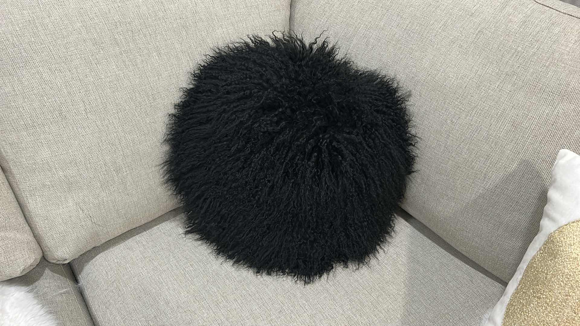 Photo 1 of Z GALLERIE BLACK SHEEPSKIN ROUND PILLOW 16” WITH FUR 22”