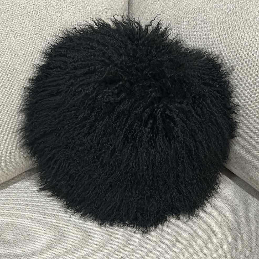 Photo 6 of Z GALLERIE BLACK SHEEPSKIN ROUND PILLOW 16” WITH FUR 22”
