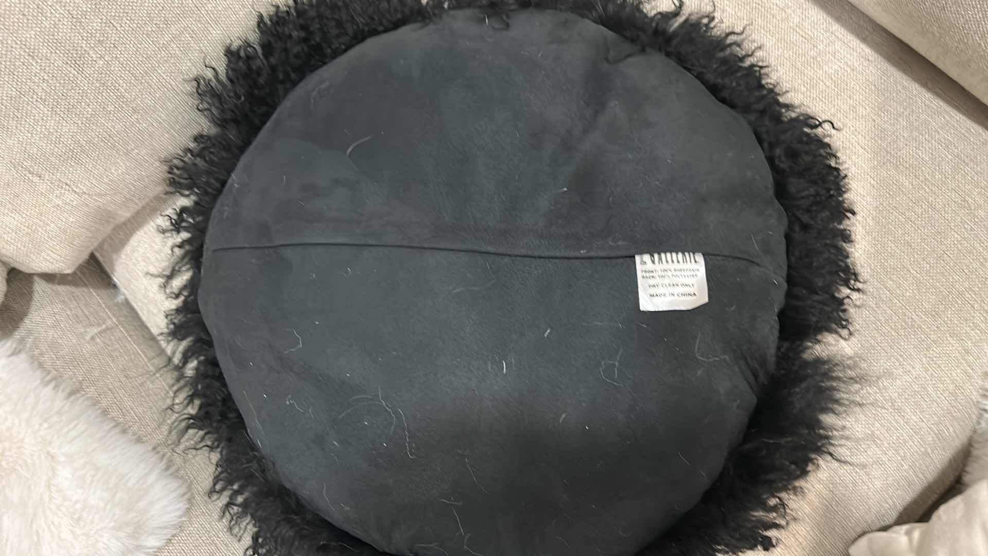 Photo 4 of Z GALLERIE BLACK SHEEPSKIN ROUND PILLOW 16” WITH FUR 22”