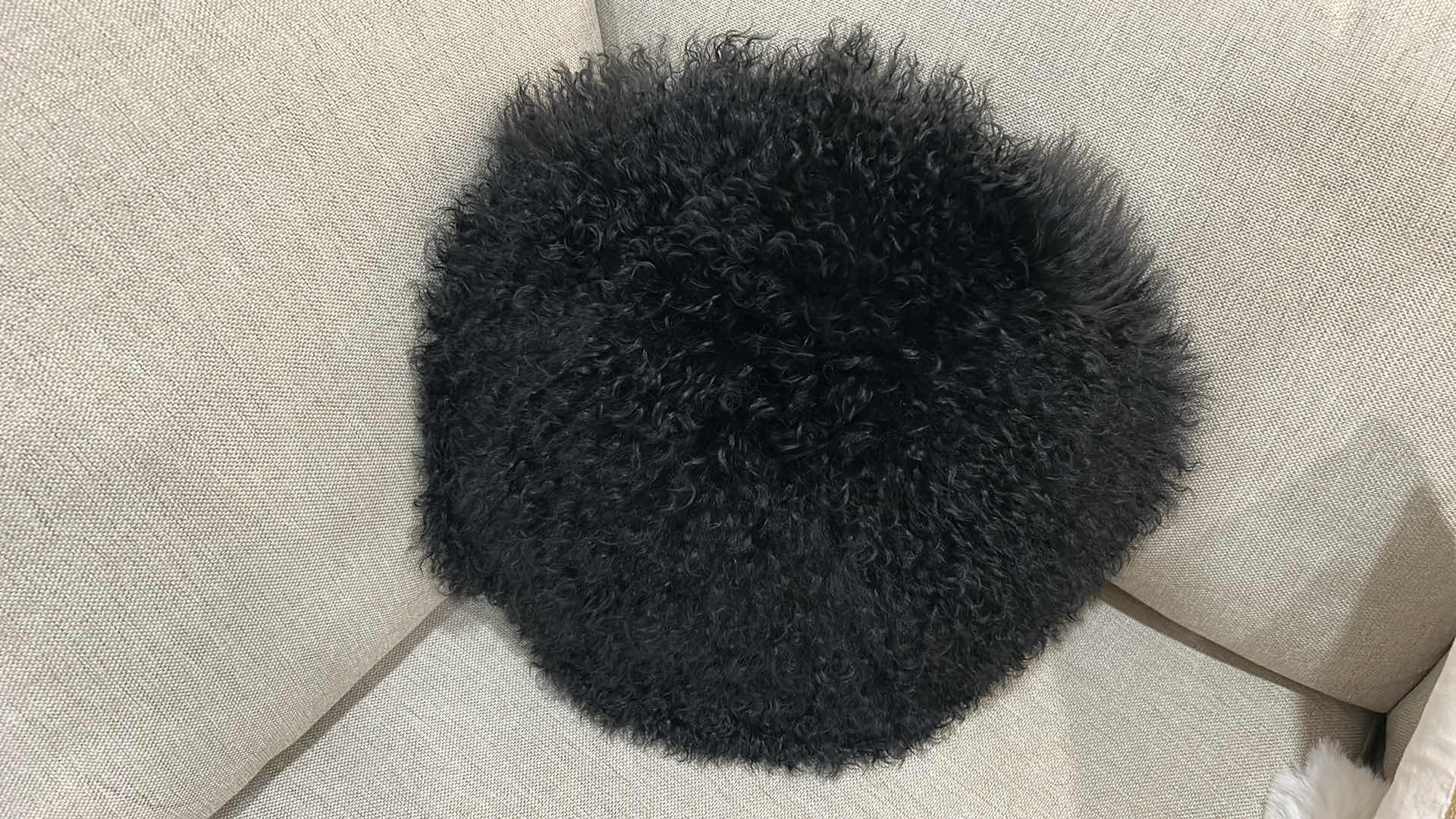 Photo 1 of Z GALLERIE BLACK SHEEPSKIN  ROUND PILLOW 16” WITH FUR 22”