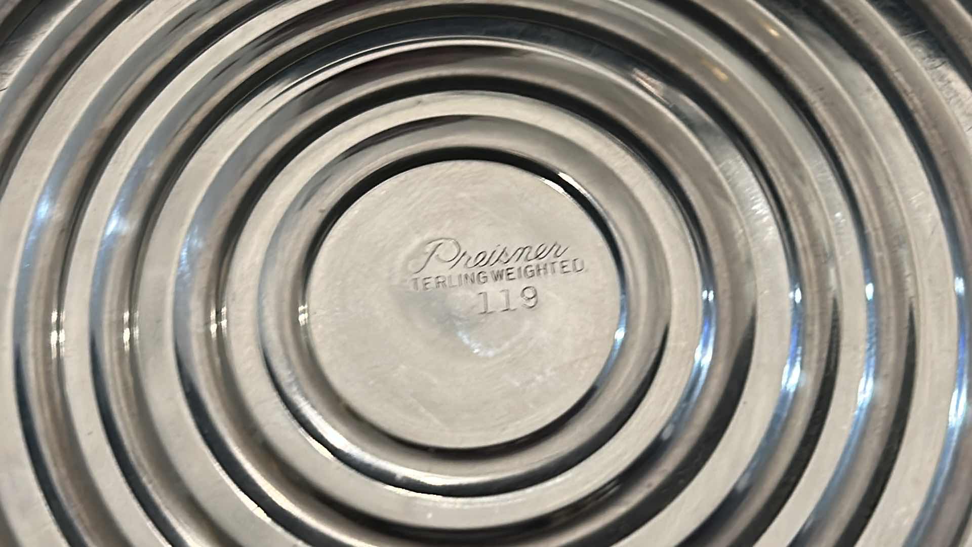 Photo 3 of SILVER CANDLE STICKS - 6TT PREISMER STERLING WEIGHTED 4” x 4.75”