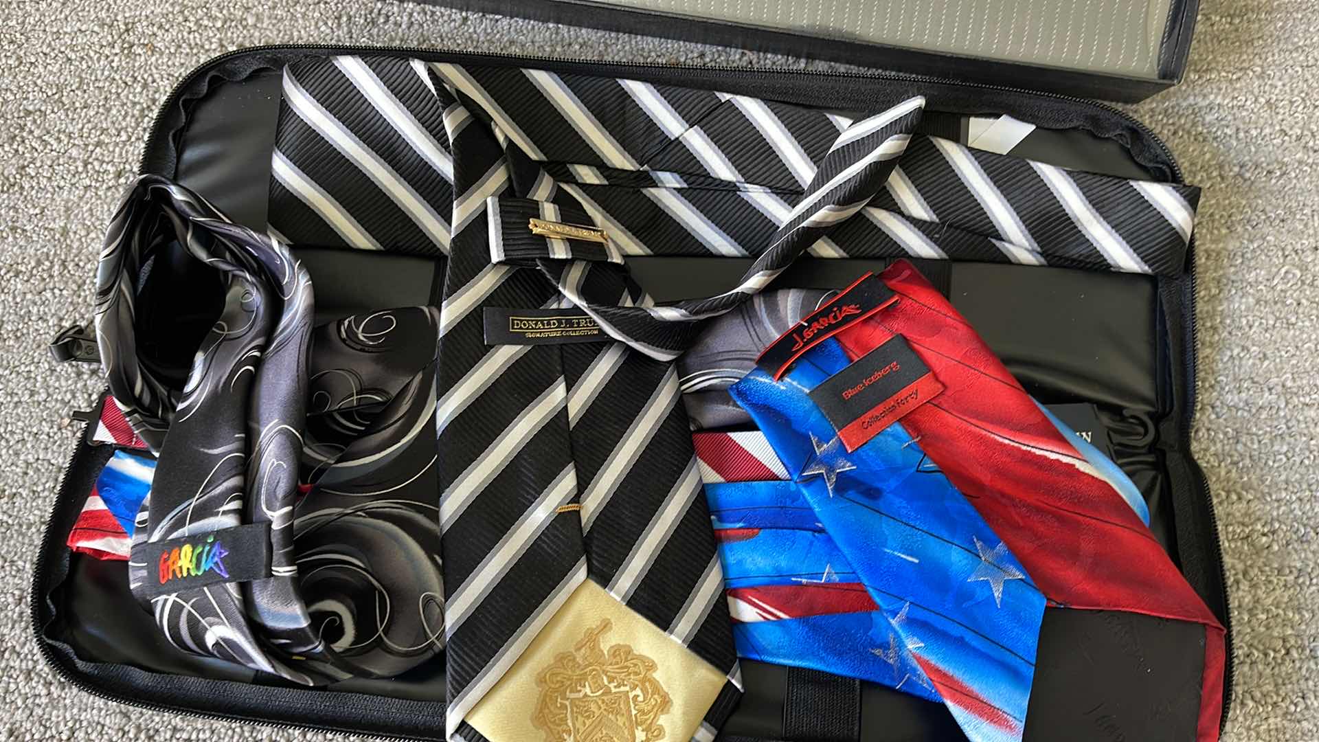 Photo 1 of ALAN FLUSSER SILK TIE & CUMBERBUND, DONALD TRUMP COLLECTION AND GARCIA TIES WITH TIE CASE MSRP $100