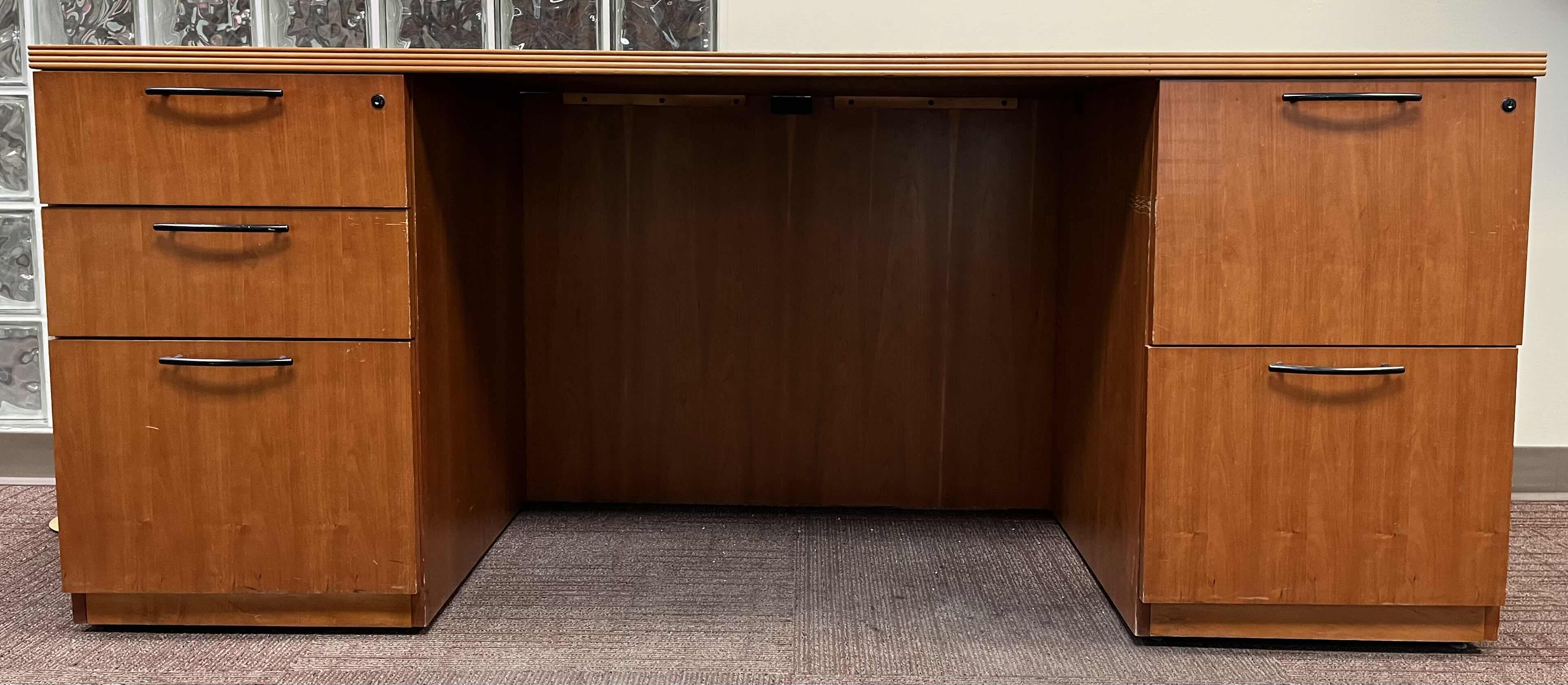 Photo 1 of RED OAK WOOD 2 TONE 5 DRAWER OFFICE COMPUTER DESK 72” X 25” H30”