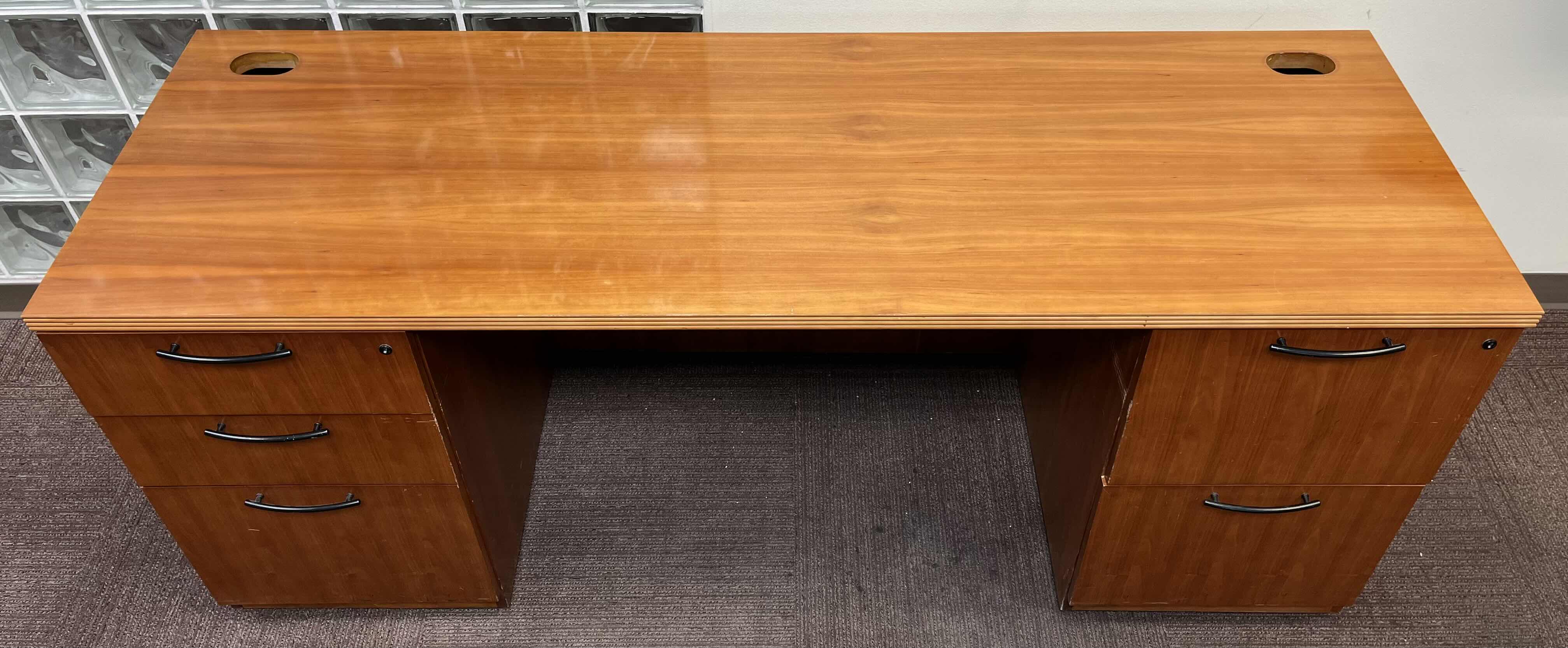 Photo 5 of RED OAK WOOD 2 TONE 5 DRAWER OFFICE COMPUTER DESK 72” X 25” H30”